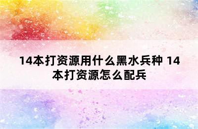 14本打资源用什么黑水兵种 14本打资源怎么配兵